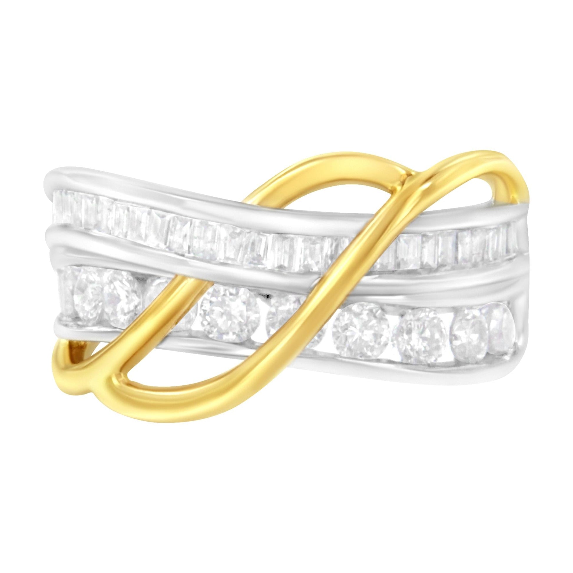 10K White and Yellow Gold 1 1/10 cttw Channel-Set Diamond Bypass Band Ring (J Color, I3 Clarity) –-0