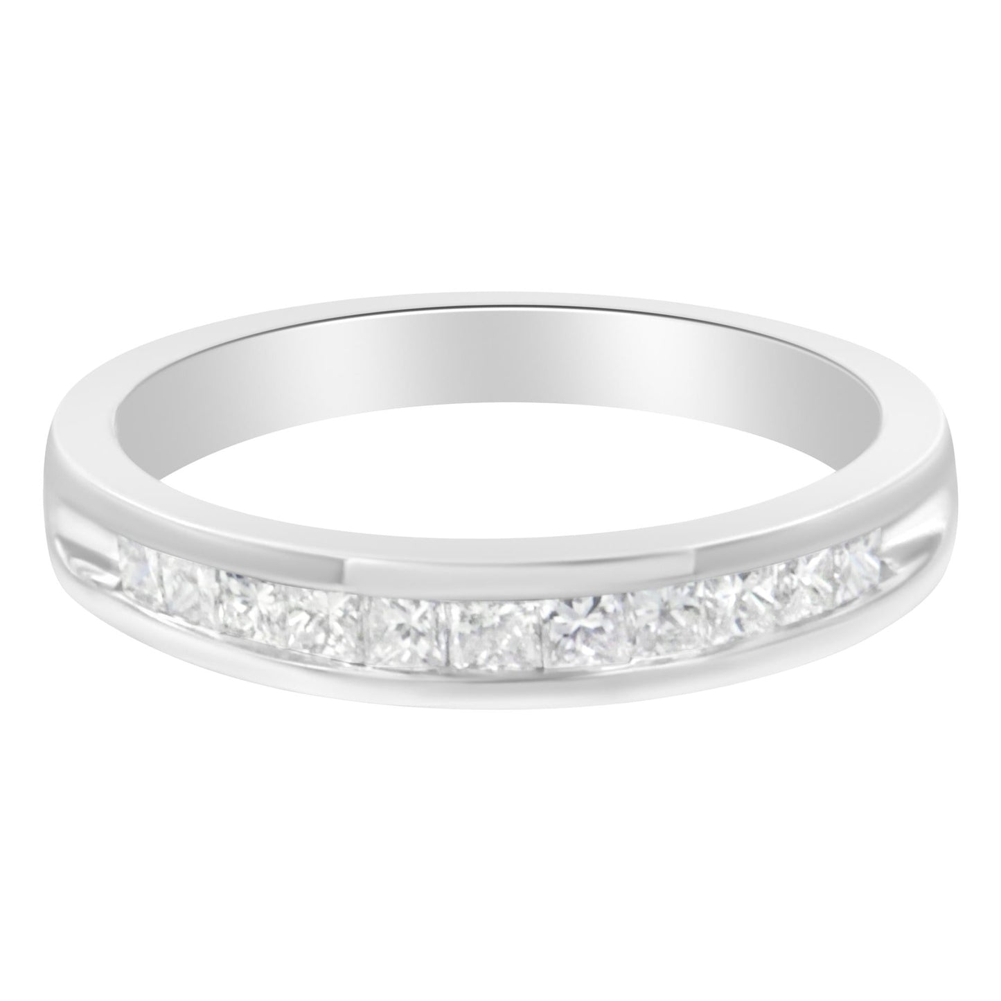 IGI Certified 1/2 Cttw Princess Cut Diamond 18K White Gold Channel Set Half Eternity Style Wedding Band Ring (H-I Color, SI2-I1 Clarity)-0