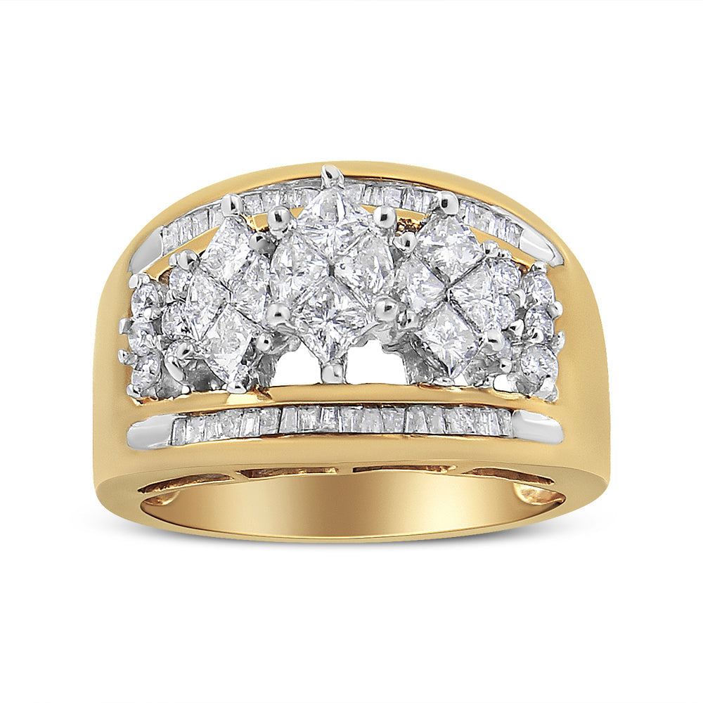 10K Yellow and White Gold 1 1/2 Cttw Pear Shaped 3 Stone Style Diamond Ring Band (H-I Color, SI1-SI2 Clarity)-0