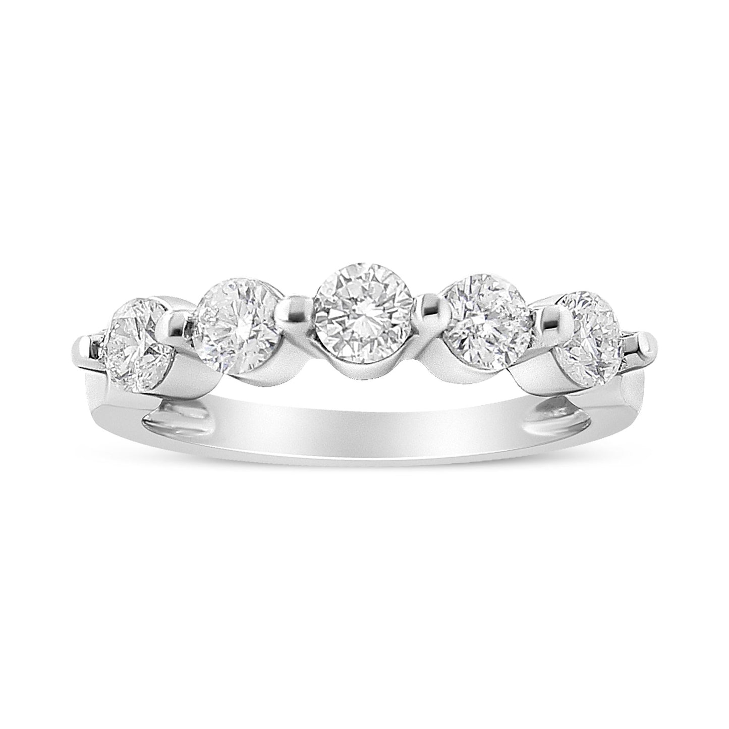 14K White Gold 1.00 Cttw Brilliant Round Cut Diamond 5-Stone Band Ring (H-I Color, SI2-I1 Clarity)-0