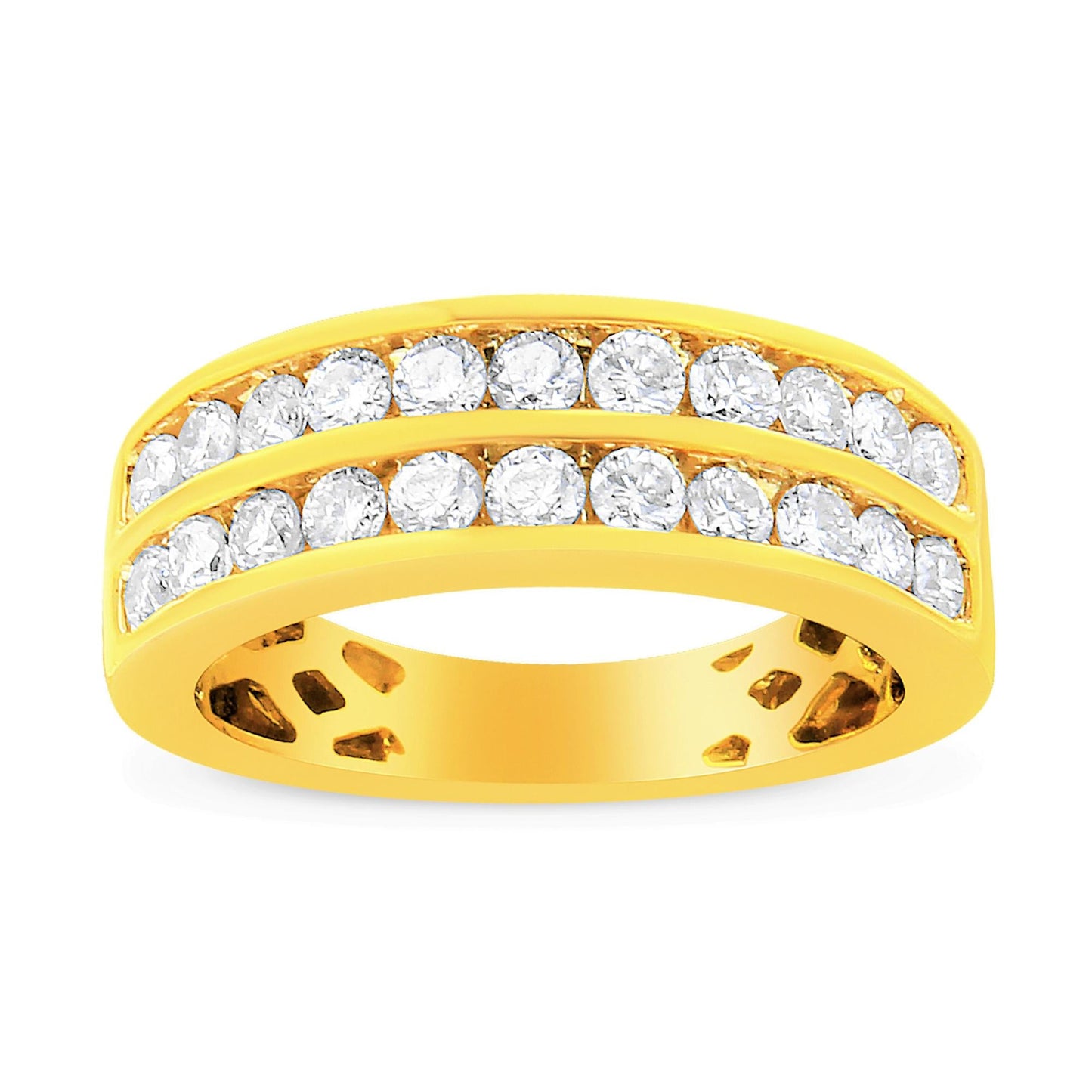 10K Yellow Gold Two-Row Diamond Band Ring (1 Cttw, J-K Color, I1-I2 Clarity)-0