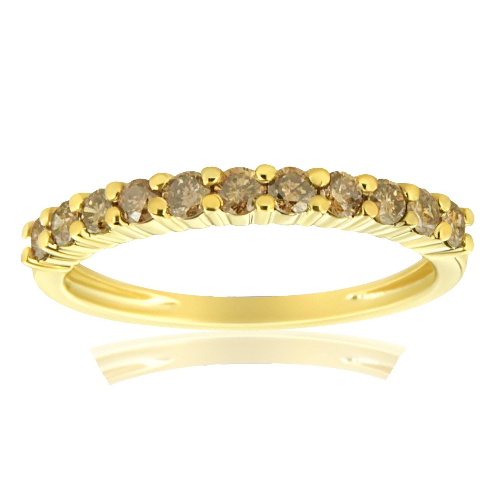 10K Yellow Gold Plated .925 Sterling Silver 1/4 Cttw Champagne Diamond 11 Stone Band Ring (K-L Color, I1-I2 Clarity)-0