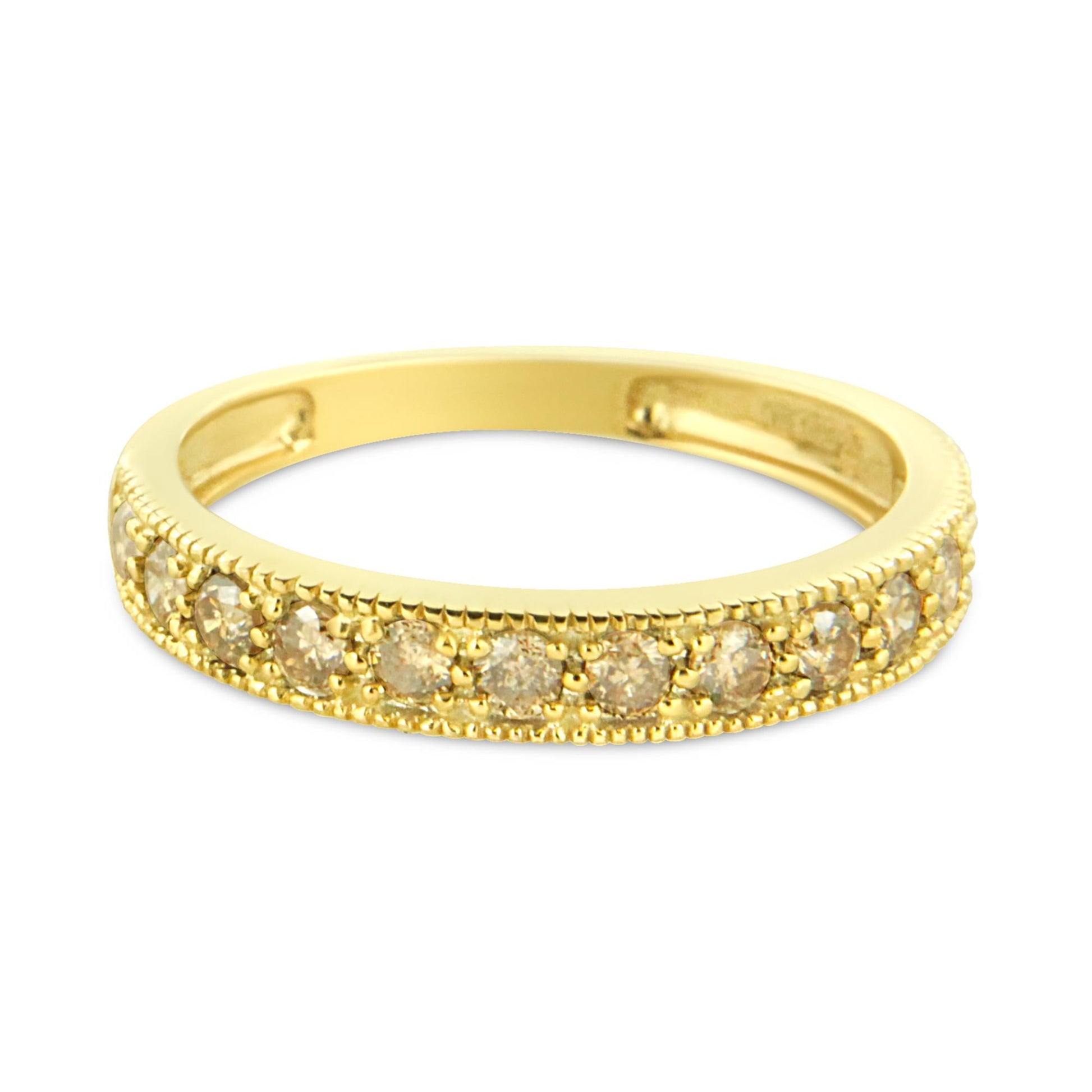 10K Yellow Gold Plated .925 Sterling Silver 1/2 Cttw Diamond 13 Stone Beaded Milgrain Band Ring (K-L Color, I1-I2 Clarity)-0