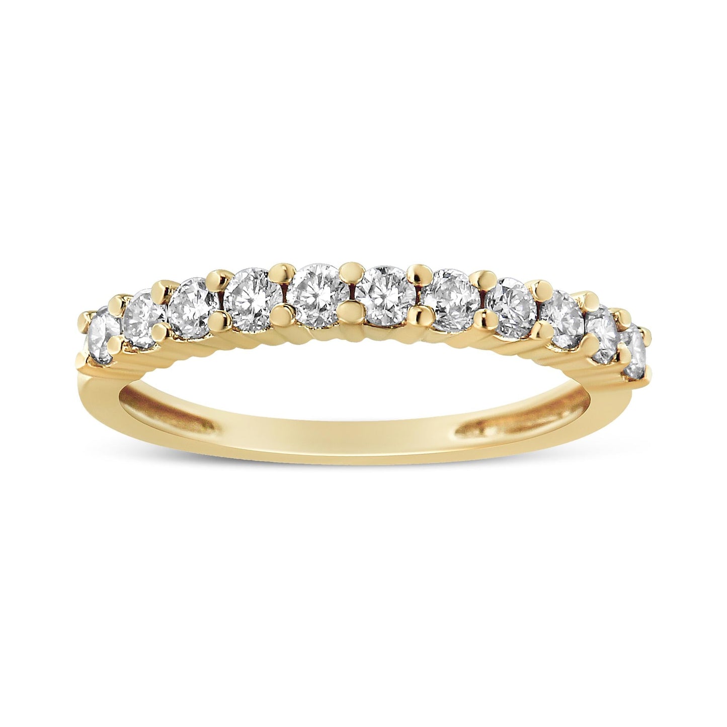 14K Yellow Gold Plated .925 Sterling Silver 1/2 cttw Shared Prong Set Brilliant Round-Cut Diamond 11 Stone Band Ring (I-J Color, I1-I2 Clarity)-0