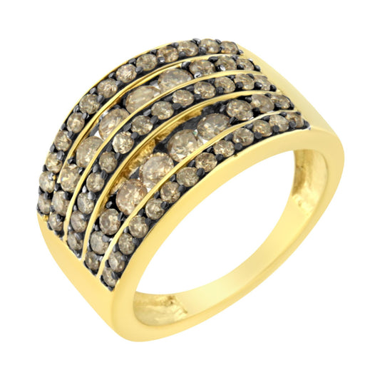 10K Yellow Gold Over .925 Sterling Silver 1 1/2 cttw Black Rhodium Shared-Prong Round-Cut Diamond 5 Row Band Ring (J-K Color, I1-I2 Clarity)-0