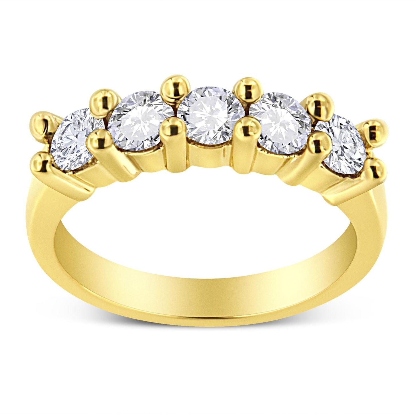 14K Yellow Gold Plated .925 Sterling Silver 1.0 Cttw Shared Prong-set Round Diamond 5 Stone Band Ring (J-K Color, I1-I2 Clarity)-0