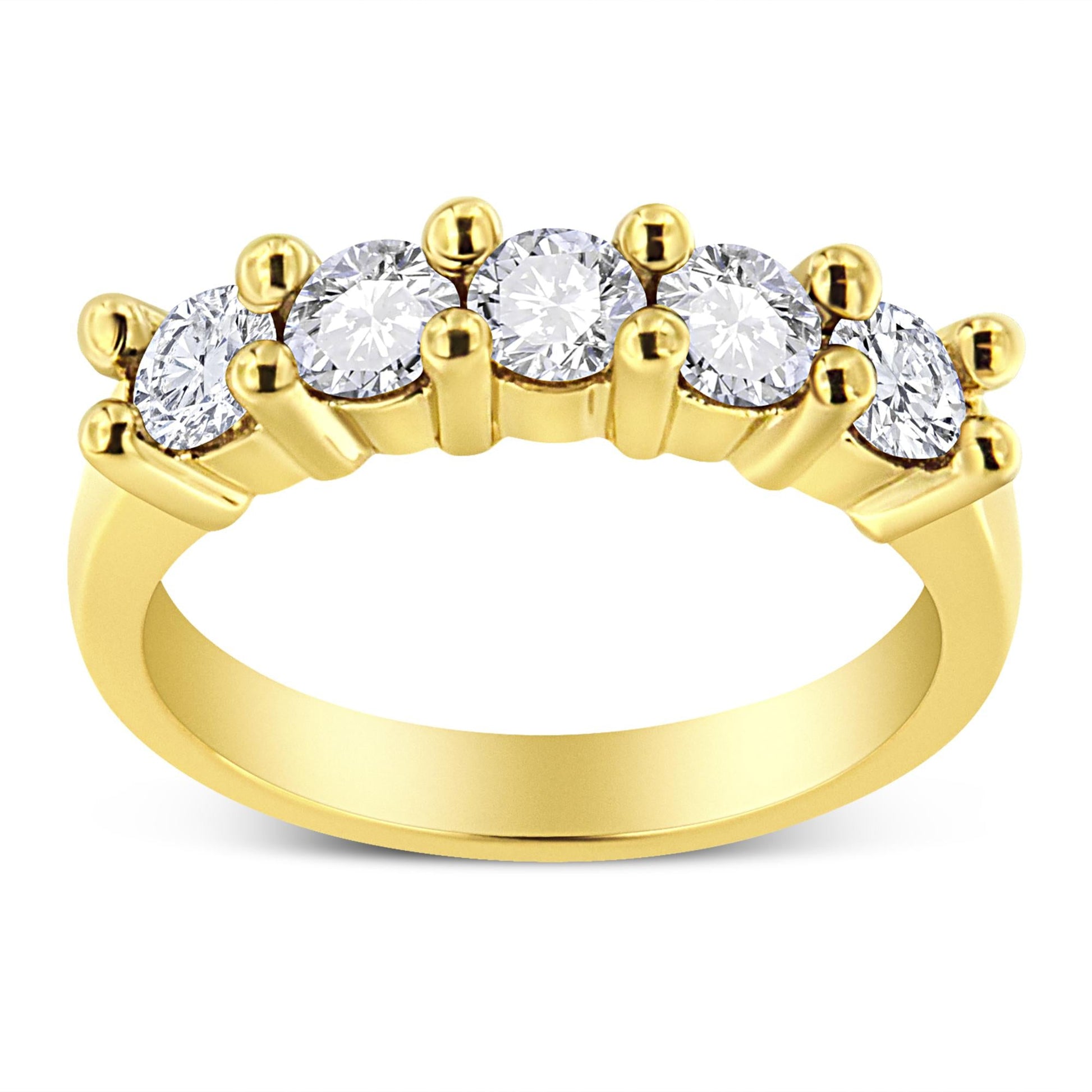 14K Yellow Gold Plated .925 Sterling Silver 1.0 Cttw Shared Prong-set Round Diamond 5 Stone Band Ring (J-K Color, I1-I2 Clarity)-0