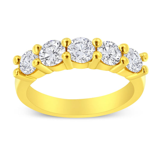 14K Yellow Gold Plated .925 Sterling Silver 1 1/2 Cttw Shared Prong Set Brilliant Round-Cut Diamond Anniversary or Wedding Band Ring (K-L Color, SI2-I1 Clarity)-0