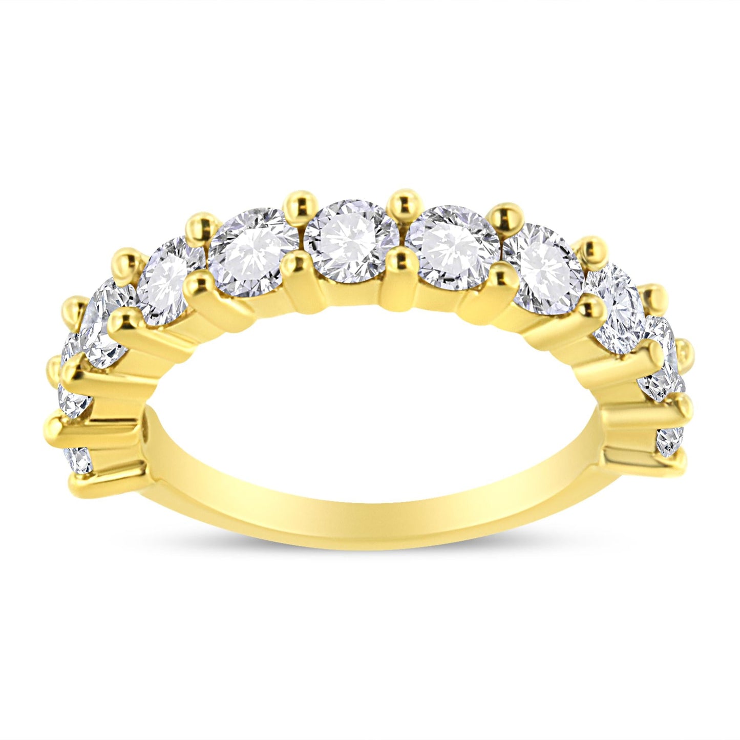 14K Yellow Gold Plated .925 Sterling Silver 2.00 Cttw Shared Prong Set Round-Diamond 11 Stone Band Ring (J-K Color, I1-I2 Clarity)-0