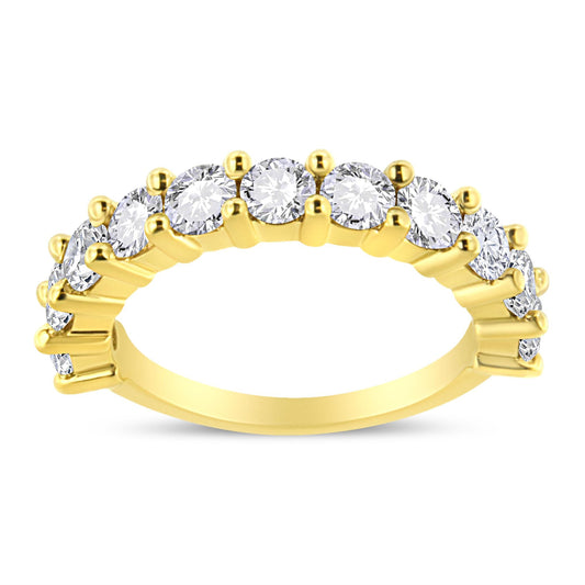 14K Yellow Gold Plated .925 Sterling Silver 2.00 Cttw Shared Prong Set Round-Diamond 11 Stone Band Ring (J-K Color, I1-I2 Clarity)-0