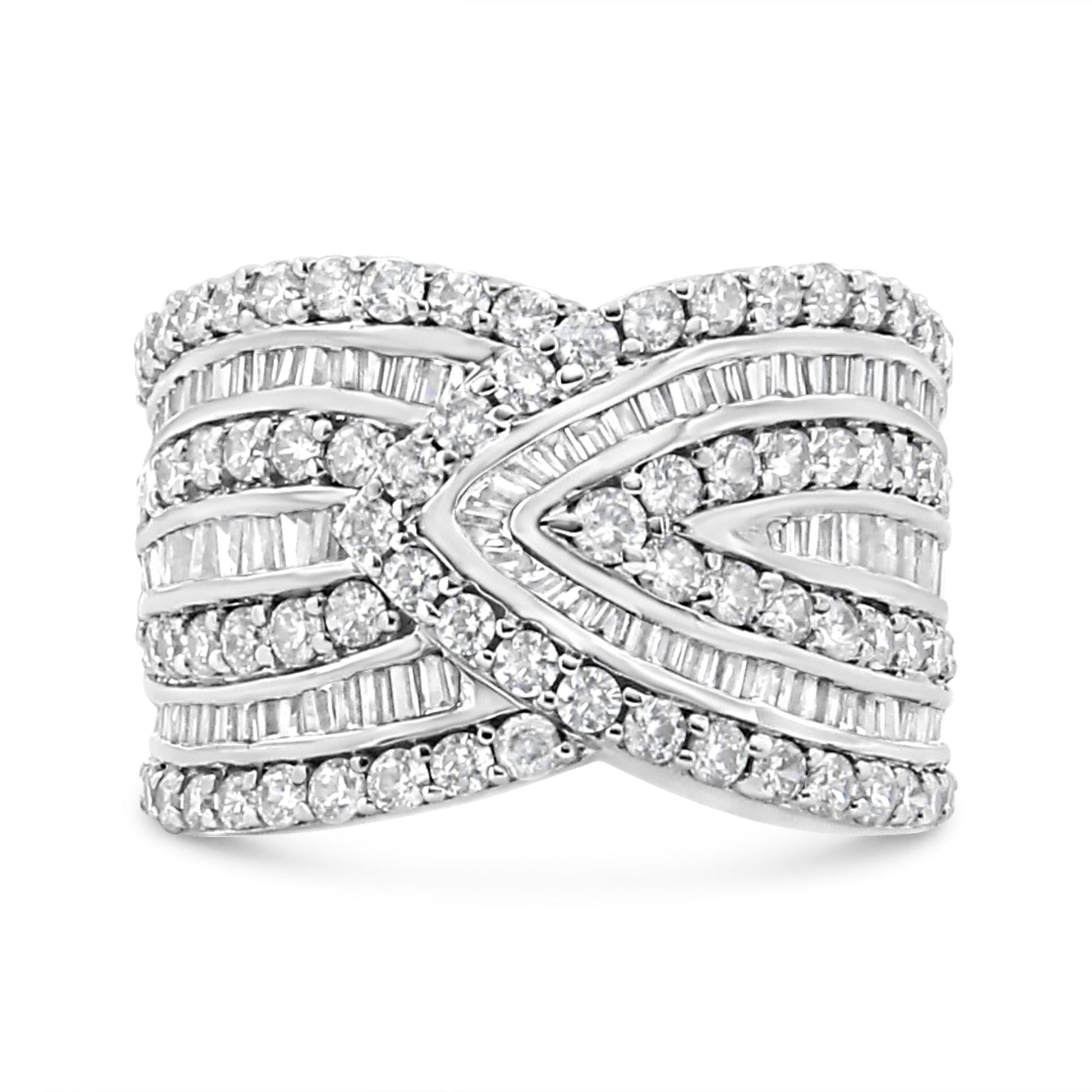 .925 Sterling Silver 2 3/8 Cttw Diamond Multi Row Overlay Band Ring ( J-K Color, I3 Clarity)-0