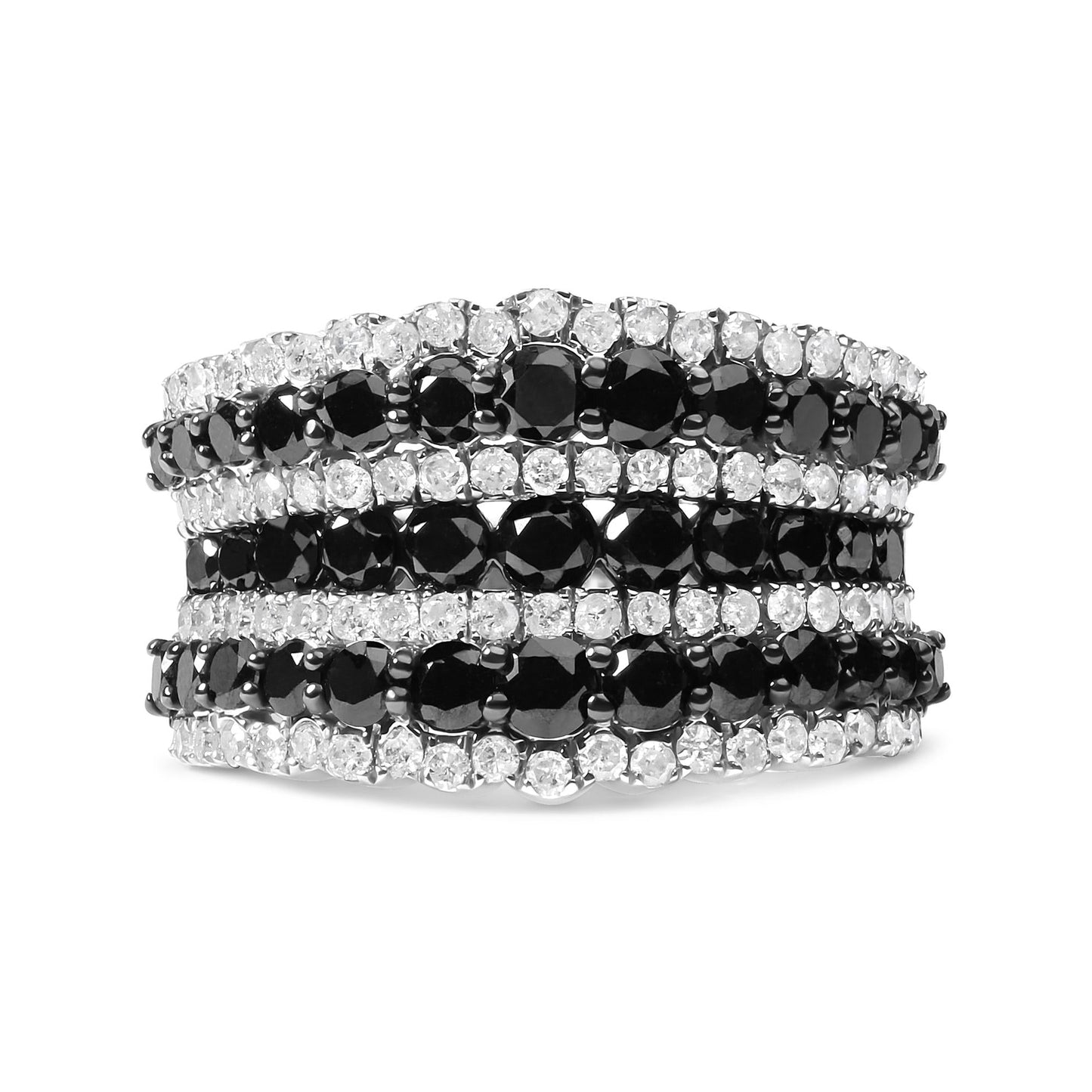 .925 Sterling Silver 1 3/4 Cttw Treated Black and White Alternating Diamond Multi Row Band Ring (Black / I-J Color, I2-I3 Clarity)-0