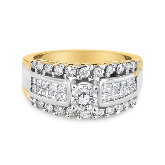 14K Yellow and White Gold 1 1/2 Cttw Round and Princess-Cut Diamond Band Ring (H-I Color, SI2-I Clarity)-0