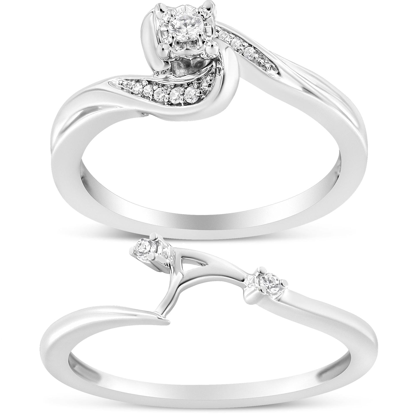 .925 Sterling Silver 1/10 Cttw Diamond Swirl and Bypass Bridal Set Ring and Band (I-J Color, I3 Clarity)-0