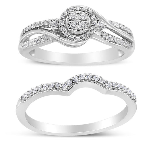 .925 Sterling Silver 1/3 Cttw Composite Diamond Frame Bypass Bridal Set Ring and Band (I-J Color, I2-I3 Clarity)-0