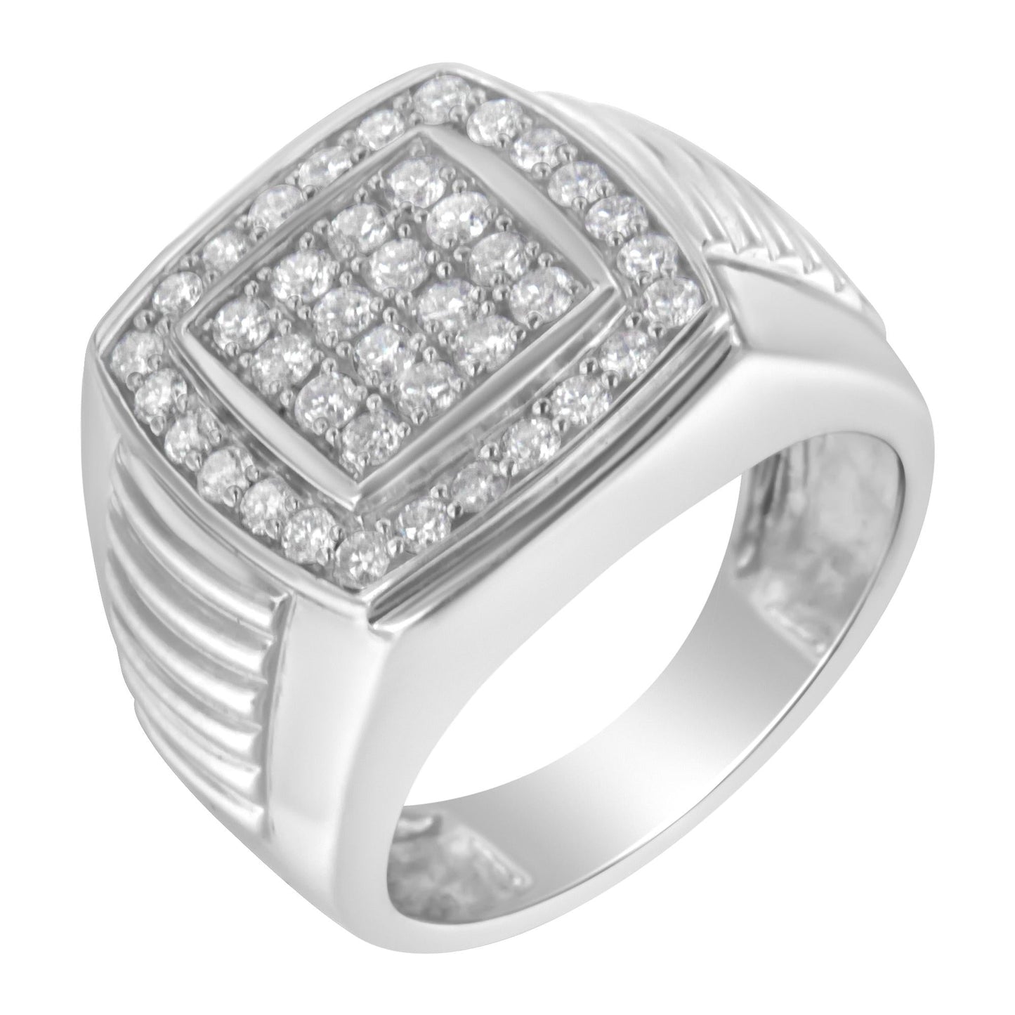 14K White Gold Men's Diamond Squared Band Ring (1 cttw, H-I Color, SI2-I1 Clarity)-0