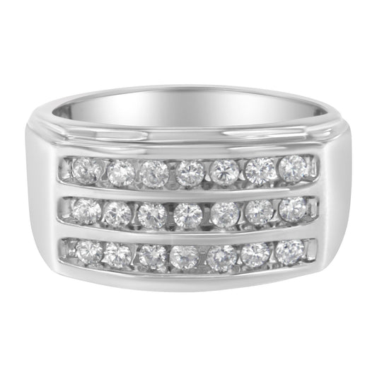 14K White Gold Men's Diamond Channel Set Band Ring (1 cttw, H-I Color, SI2-I1 Clarity)-0