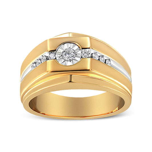 14K Yellow Gold Plated .925 Sterling Silver Miracle-Set 1/5 Cttw Diamond Men's Band Ring (I-J Color, I3 Clarity)-0