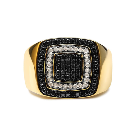 Men's 10K Yellow Gold 3/4 Cttw White and Black Treated Diamond Ring Band (Black / I-J Color, I2-I3 Clarity)-0