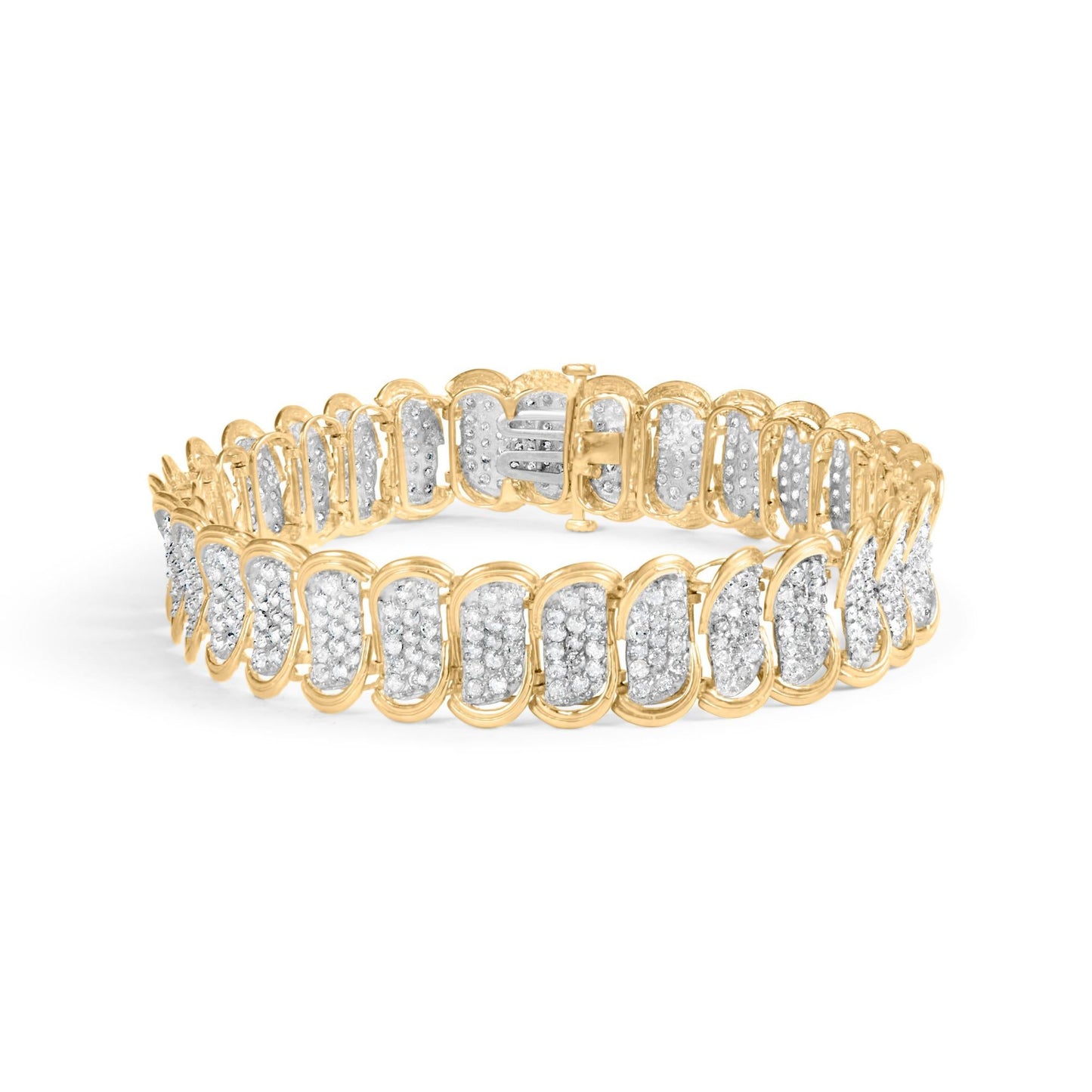 10k Yellow Gold 5.00 Cttw Diamond Oval Banded Link Bracelet (I-J Color, I1-I2 Clarity) - 7" Inches-0