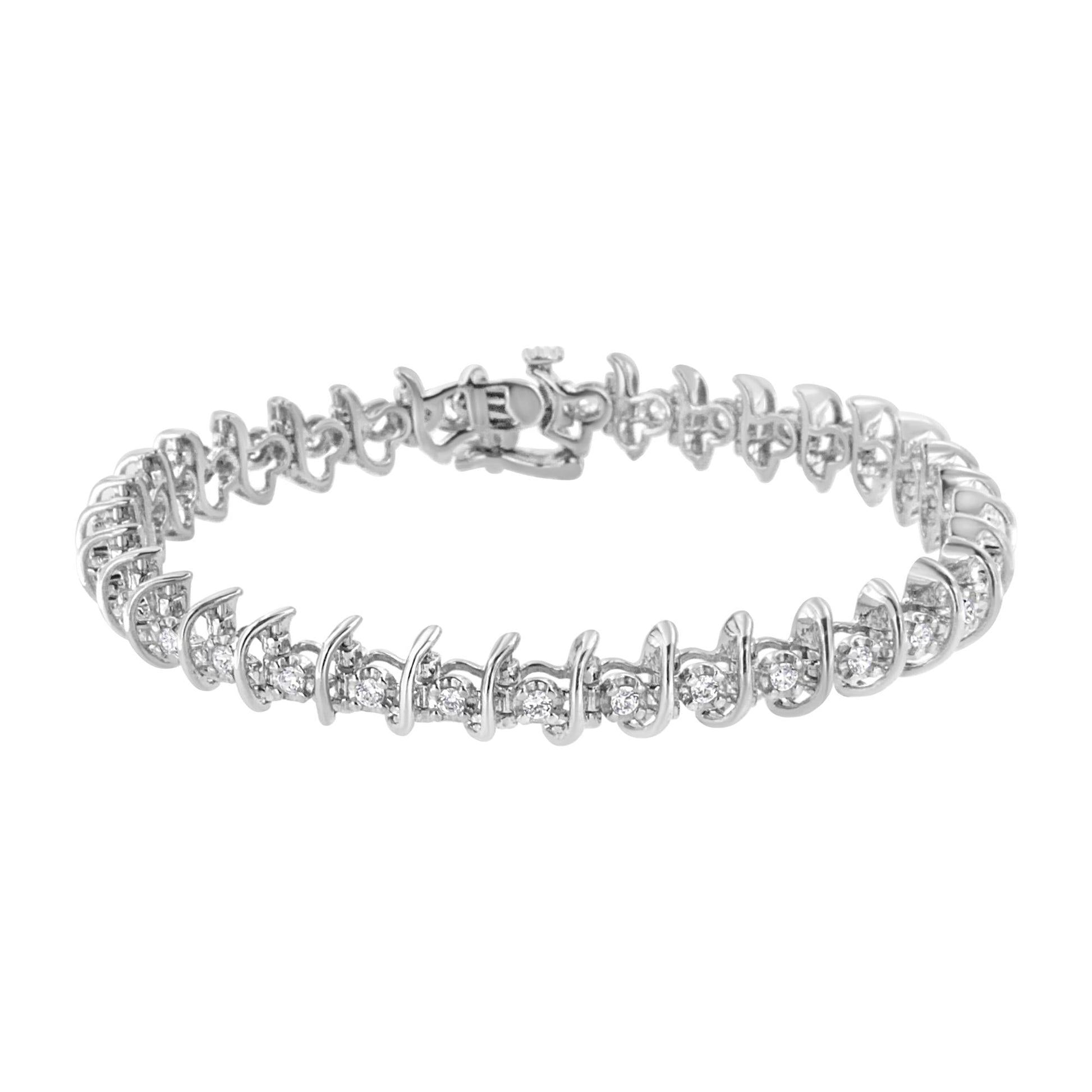 .925 Sterling Silver 1 cttw Prong-Set Diamond Link Bracelet (I-J, I1-I2) - 7.25"-0