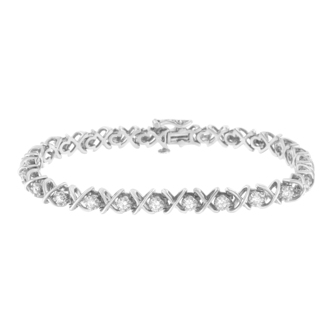 .925 Sterling Silver 1 cttw Brilliant Round-Cut Diamond "X" Link Bracelet (I-J Clarity, I2-I3 Color) - Size 7"-0