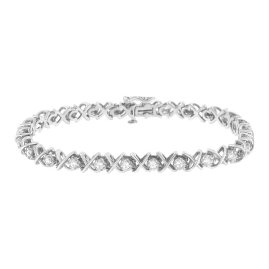 .925 Sterling Silver 1 cttw Brilliant Round-Cut Diamond "X" Link Bracelet (I-J Clarity, I2-I3 Color) - Size 7"-0