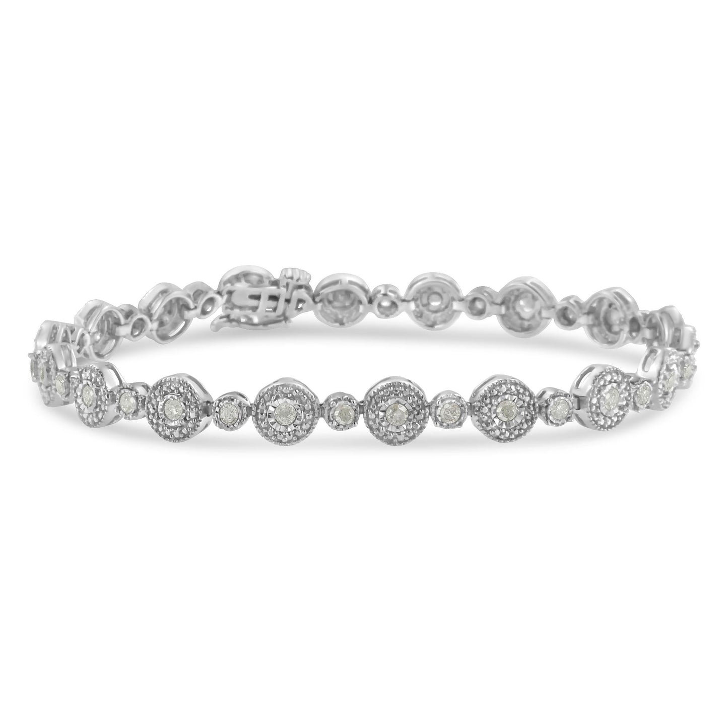 .925 Sterling Silver 1 1/3 cttw Miracle Plate Set Diamond Alternating Link Bracelet (I-J Color, I3 Clarity) -7"-0