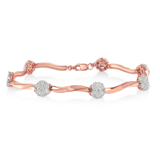 .925 10k Rose Gold Over Sterling Silver 1.0 cttw Diamond Floral Link Bracelet (I-J Color,I3 Clarity)-0