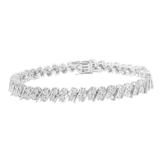 .925 Sterling Silver 1 cttw Double Row Miracle Set Diamond Link Bracelet (I-J Clarity, I3 Color) - Size 7.25"-0