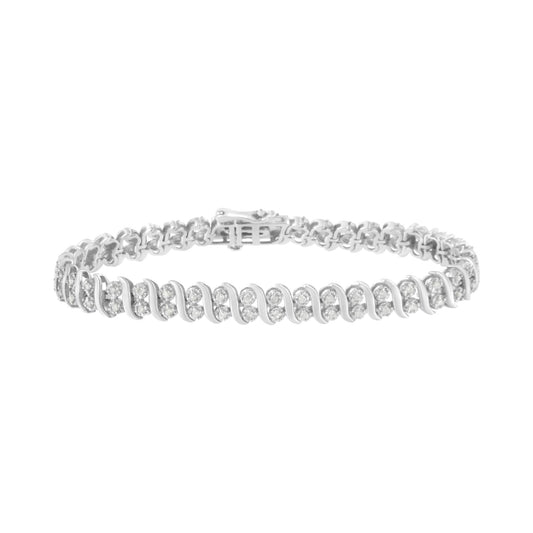 .925 Sterling Silver 1 cttw Double Row Miracle-Set Diamond Tennis Bracelet (I-J Clarity, I3 Color) - Size 7.25"-0