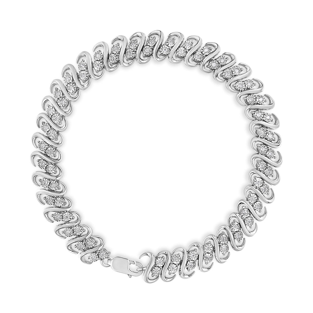 .925 Sterling 1/2 Cttw Diamond Double Row S-Link Bracelet (I-J Color, I2-I3 Clarity) - 7.25" Inches-0