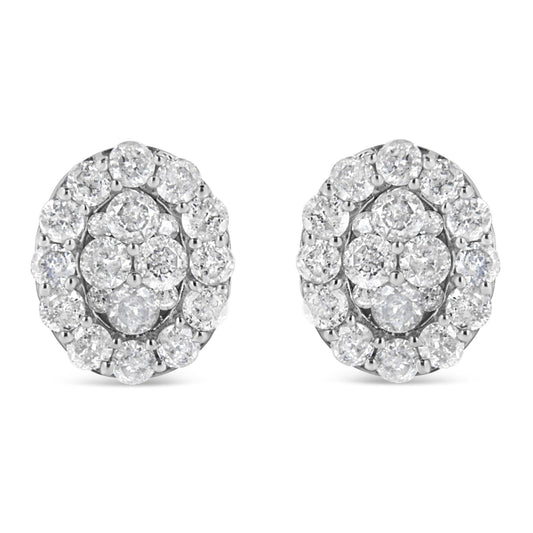 .925 Sterling Silver 1 1/2 Cttw Round-Cut Diamond Oval Shaped Stud Earrings (I-J Color, I3 Clarity)-0