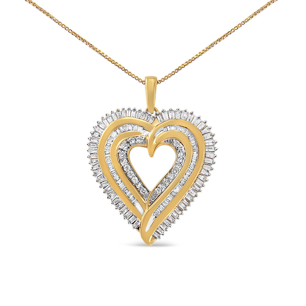 .925 Sterling Silver 1 1/2 Cttw Baguette Diamond Composite Heart 18" Inch Pendant Necklace (I-J Color, I1-I2 Clarity)-1