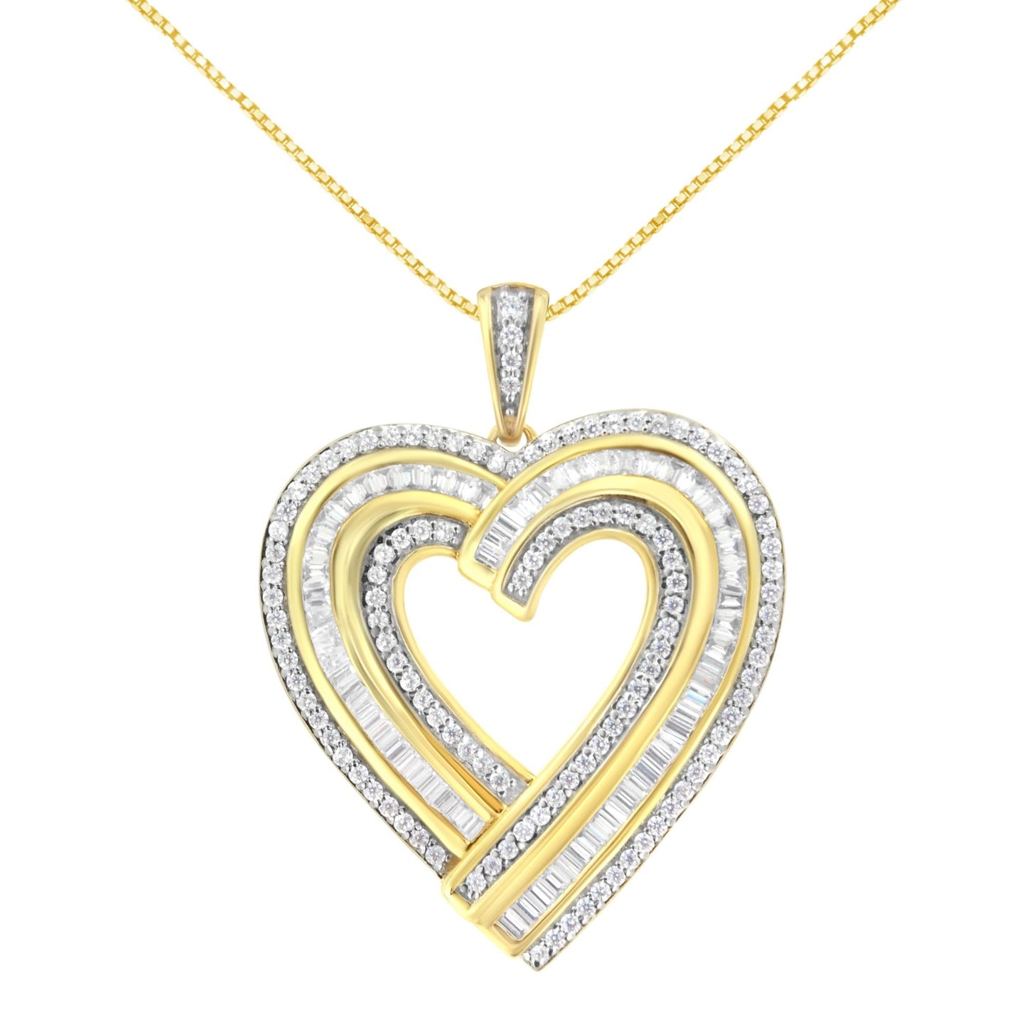 .925 Sterling Silver 1 3/8 Cttw Baguette Diamond Composite Heart 18" Inch Pendant Necklace (I-J Color, I1-I2 Clarity)-1