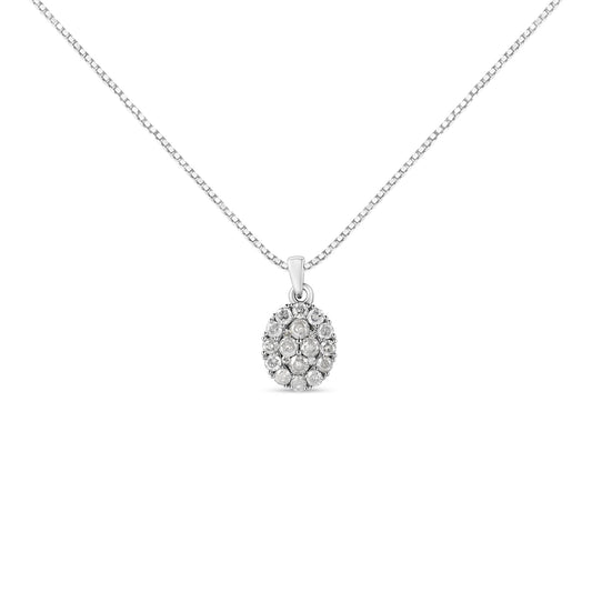 .925 Sterling Silver 1 1/2 Cttw Diamond Oval Cluster Pendant Necklace (I-J Color, I2-I3 Clarity) - 18"-0