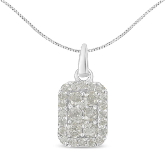 .925 Sterling Silver 1 cttw Diamond Block Pendant Necklace (I-J, I3-Promo)-0