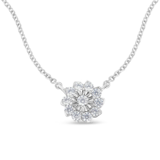 .925 Sterling Silver 1/2 Cttw Diamond Miracle Set Flower Cluster Pendant Necklace with Cable Chain (I-J Color, I1-I2 Clarity) - 18”-0