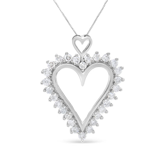 .925 Sterling Silver 1 3/4 Cttw Round Diamond Lined Open Heart Pendant 18" Necklace (I-J Color, I2-I3 Clarity)-0