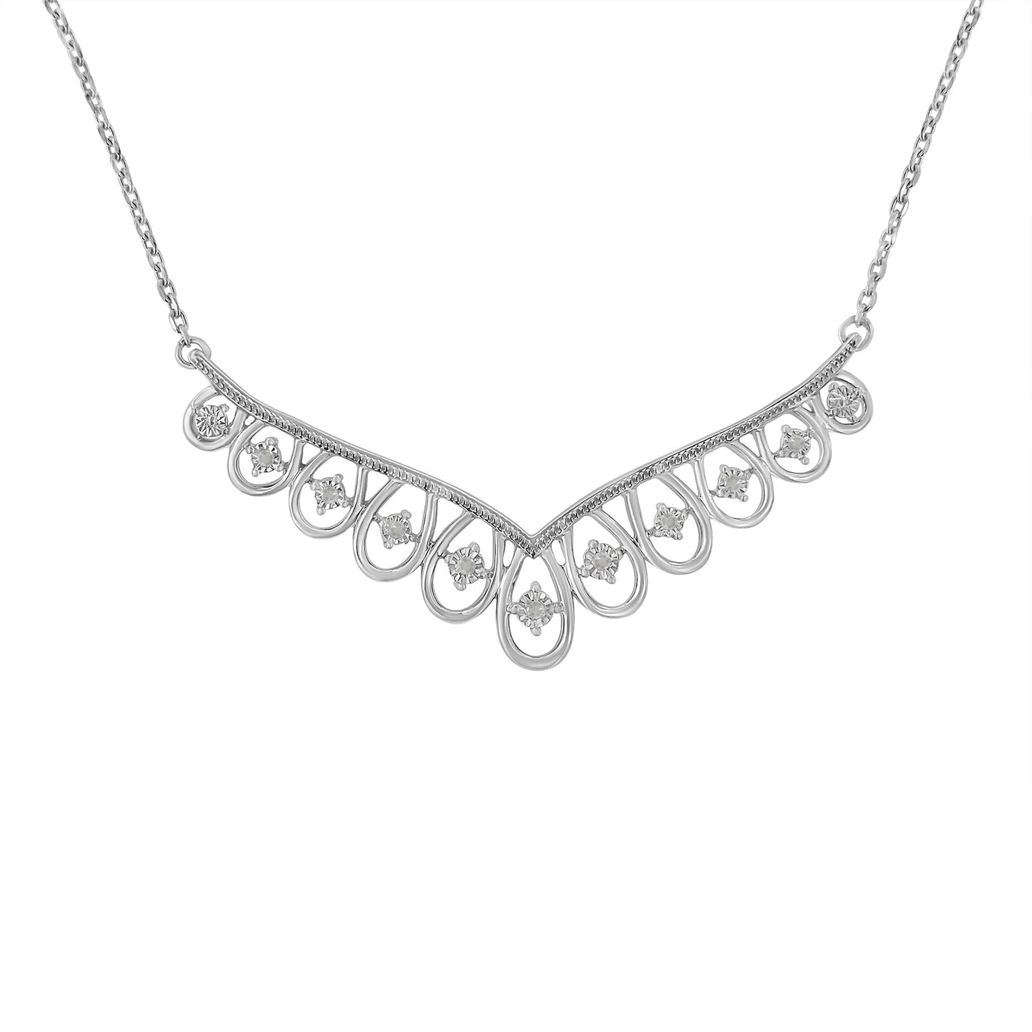 .925 Sterling Silver 1/10 cttw Miracle-Set Diamond Chandelier Style 18" Necklace (I-J Color, I3 Clarity)-0