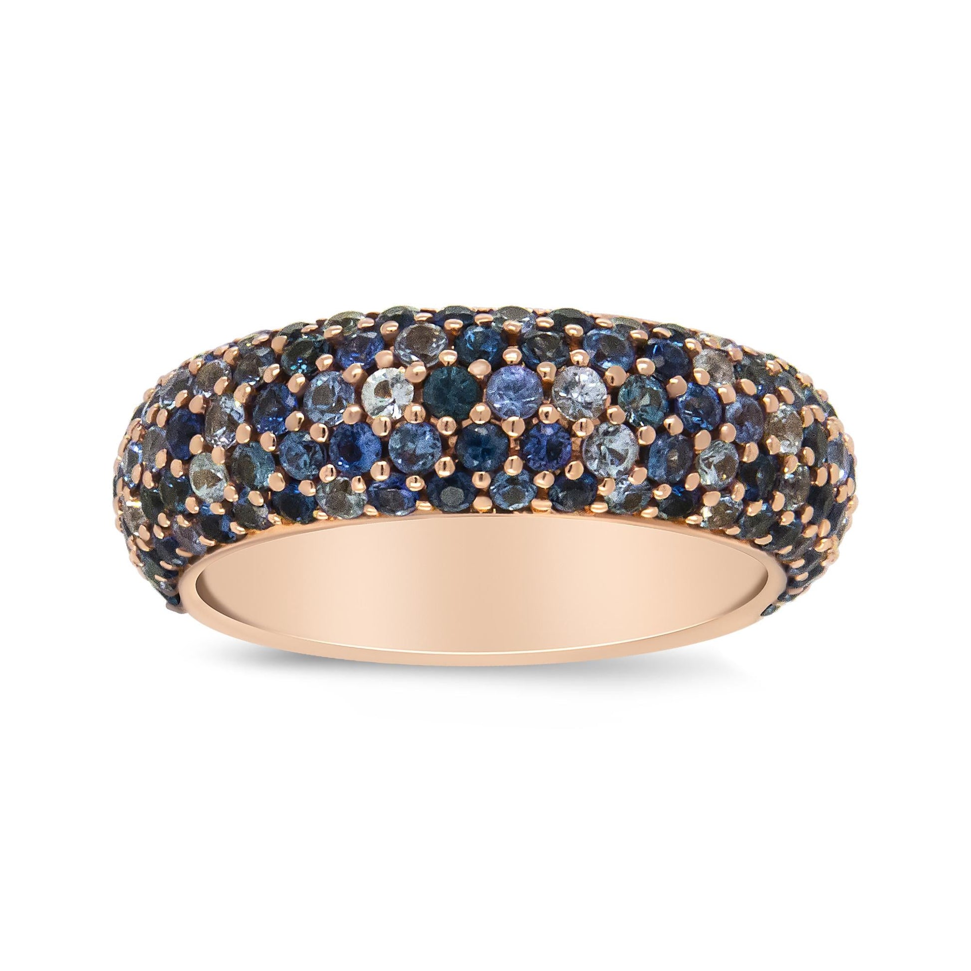 18K Rose Gold Multi Row Blue Sapphire Domed Top Band Ring-0