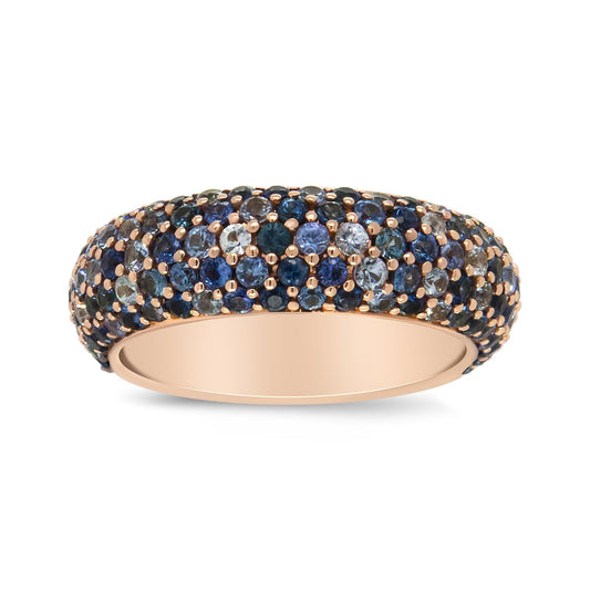 18K Rose Gold Multi Row Blue Sapphire Domed Top Band Ring-0