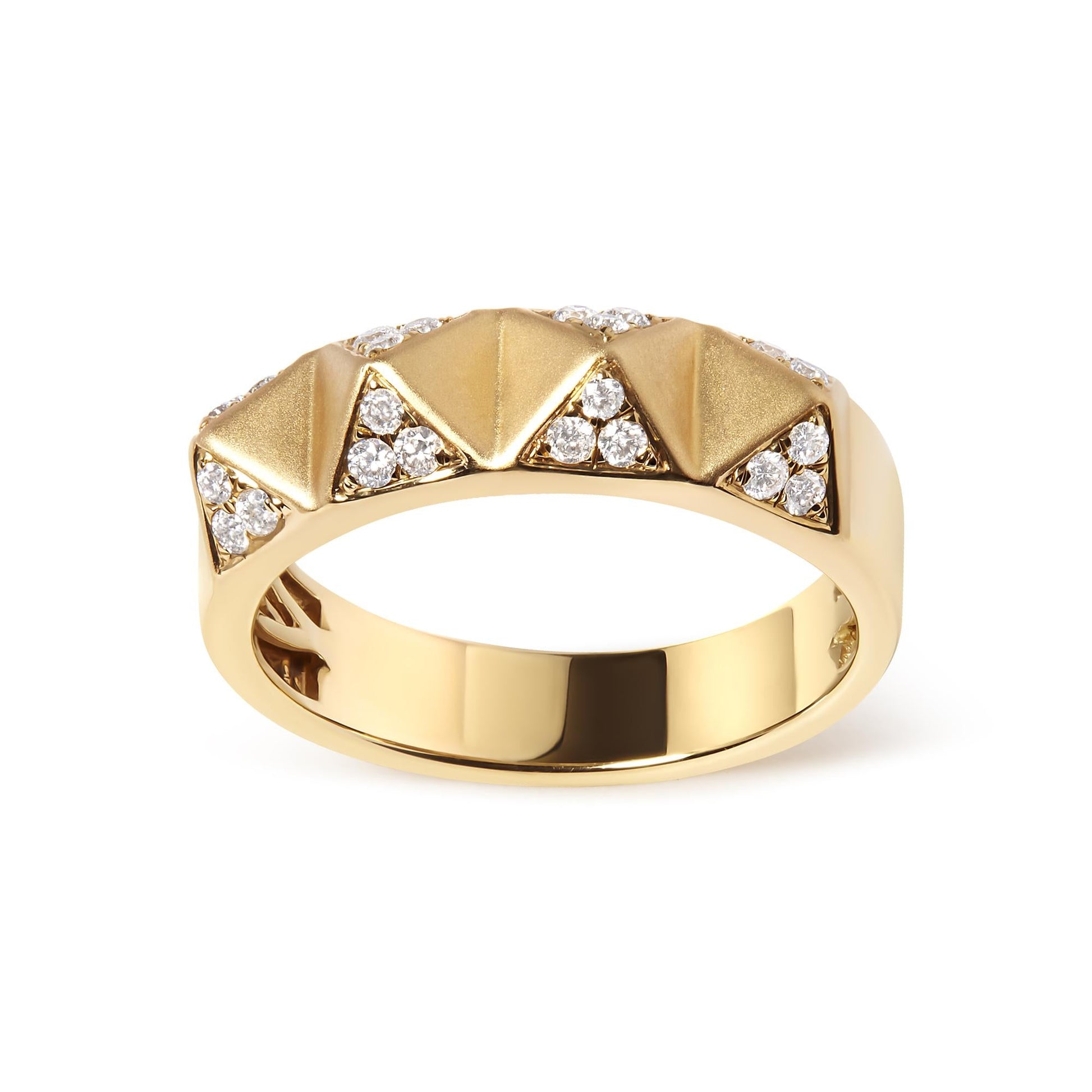 14K Yellow Gold 1/4 Cttw White Diamond Pyramid Band Ring (G-H Color, SI1-SI2 Clarity)- Size 7-0