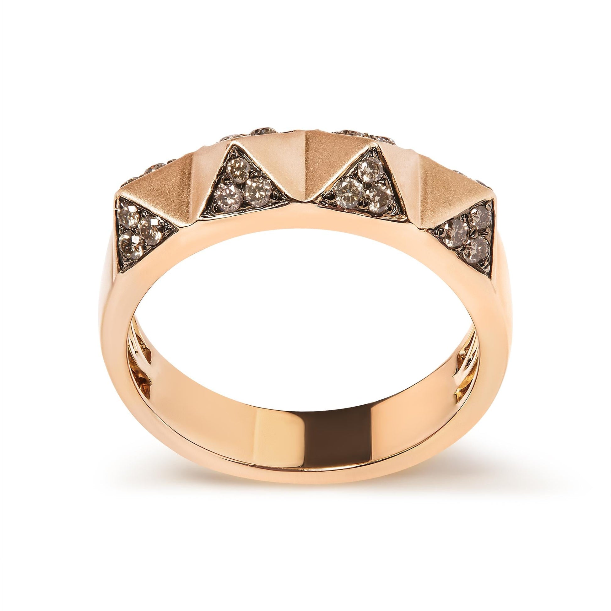 14K Rose Gold 1/4 Cttw Brown Diamond Pyramid Band Ring (Brown Color, SI1-SI2 Clarity)- Size 7-0