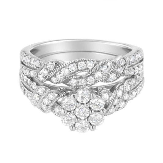 .925 Sterling Silver 1 cttw Lab Grown Diamond Engagement Ring and Band Set (F-G Color, VS2-SI1 Clarity)-0