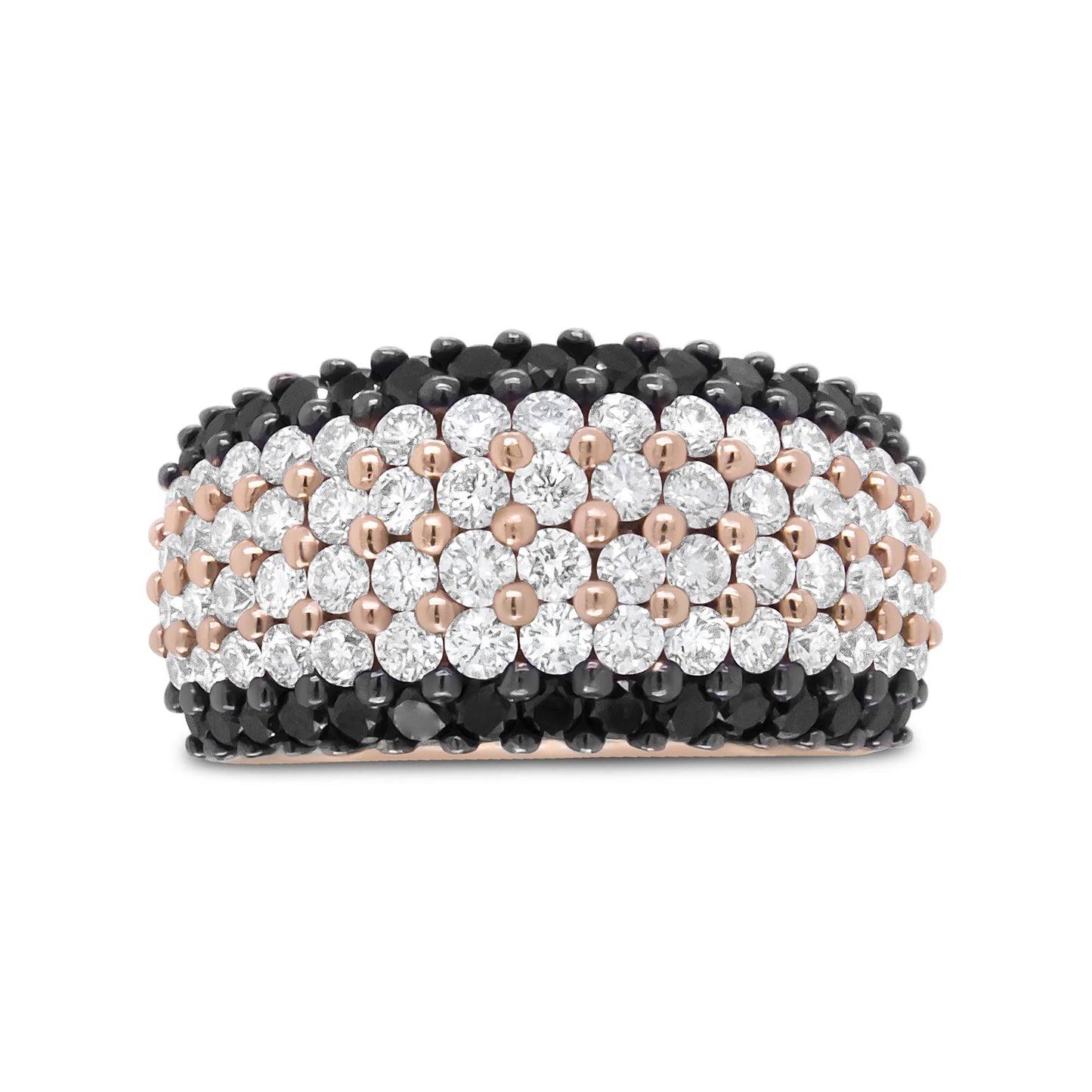 18K Rose Gold 2 1/5 Cttw Black and White Diamond 6 Row Band Ring (F-G and Black Color, VS1-VS2 Clarity)-0