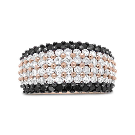 18K Rose Gold 2 1/5 Cttw Black and White Diamond 6 Row Band Ring (F-G and Black Color, VS1-VS2 Clarity)-0