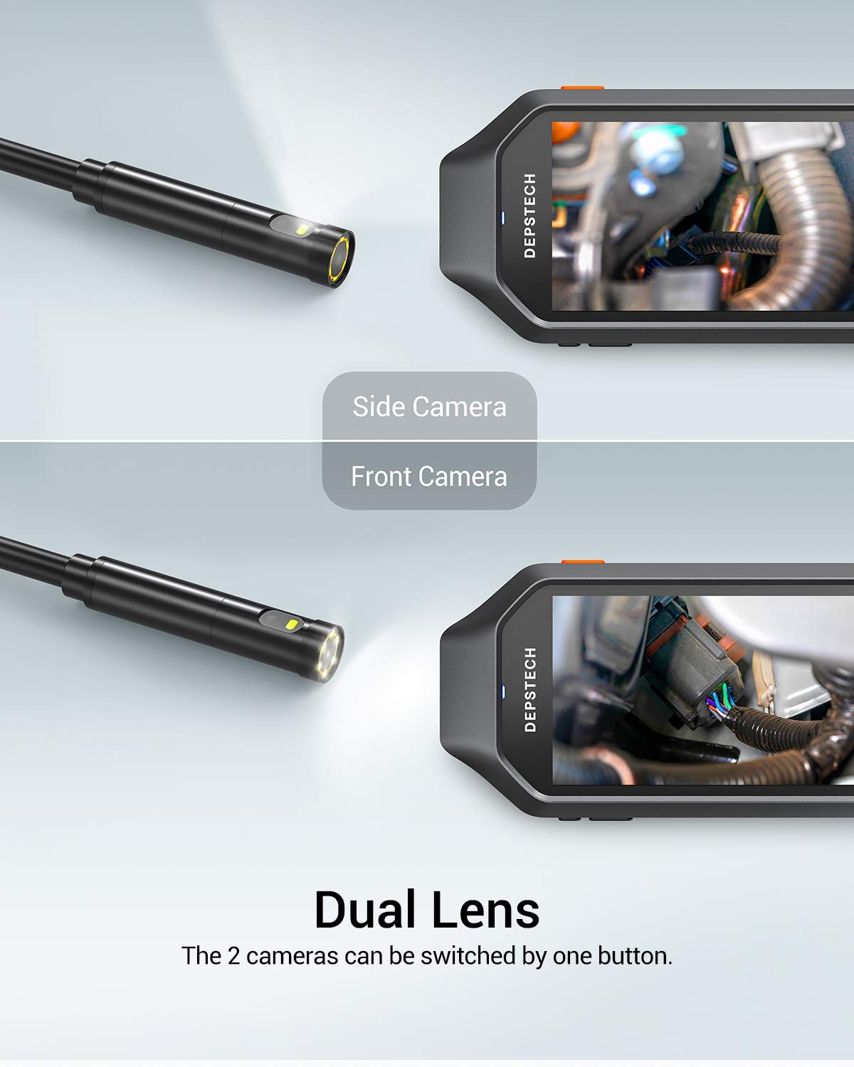 1080P Dual Lens Endoscope Camera with 4.3 "IPS LCD 2.0MP HD Inspection Camera with 6 LED for Car Sewer Drain Inspection-1