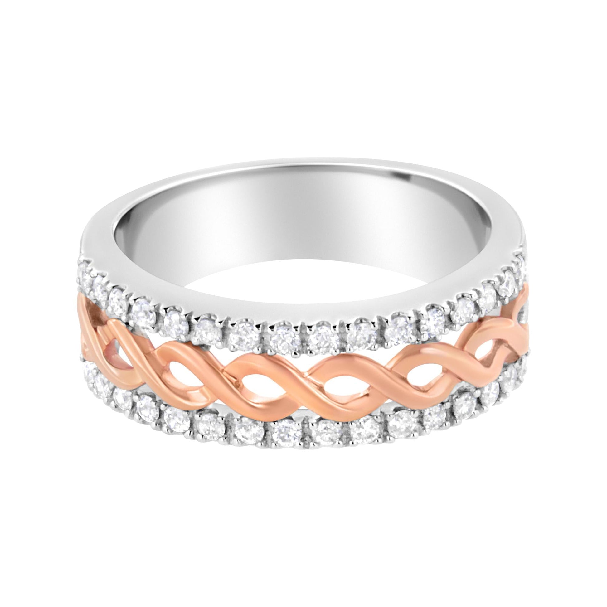 10K White and Rose Gold 1/3 Cttw Diamond Split Shank and Infinity Ribbon Band Ring (I-J Color, I1-I2 Clarity)-1