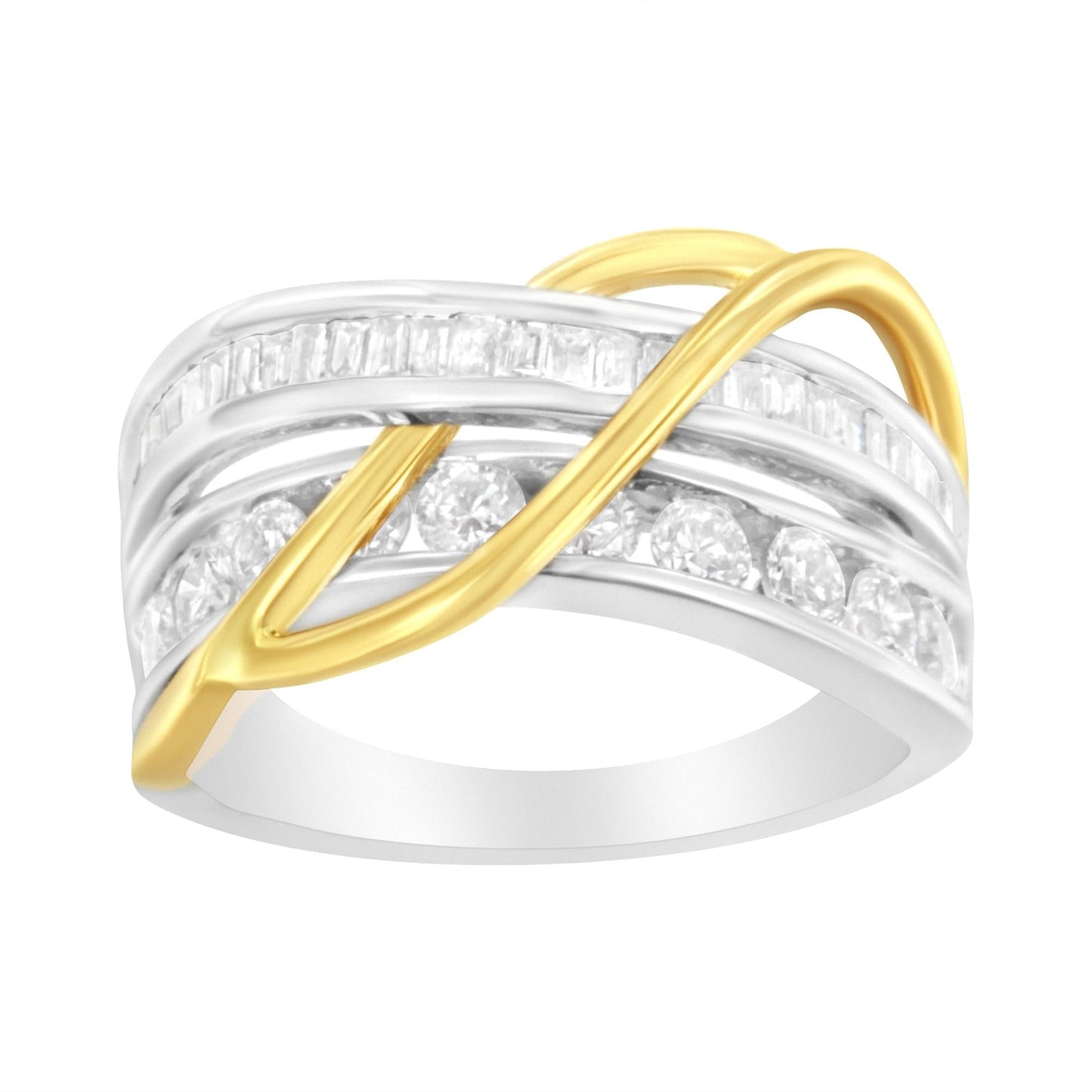 10K White and Yellow Gold 1 1/10 cttw Channel-Set Diamond Bypass Band Ring (J Color, I3 Clarity) –-1